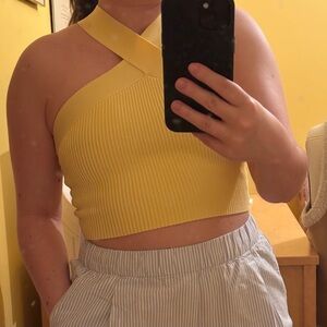 Babaton Yellow Ribbed Crop Tank Top